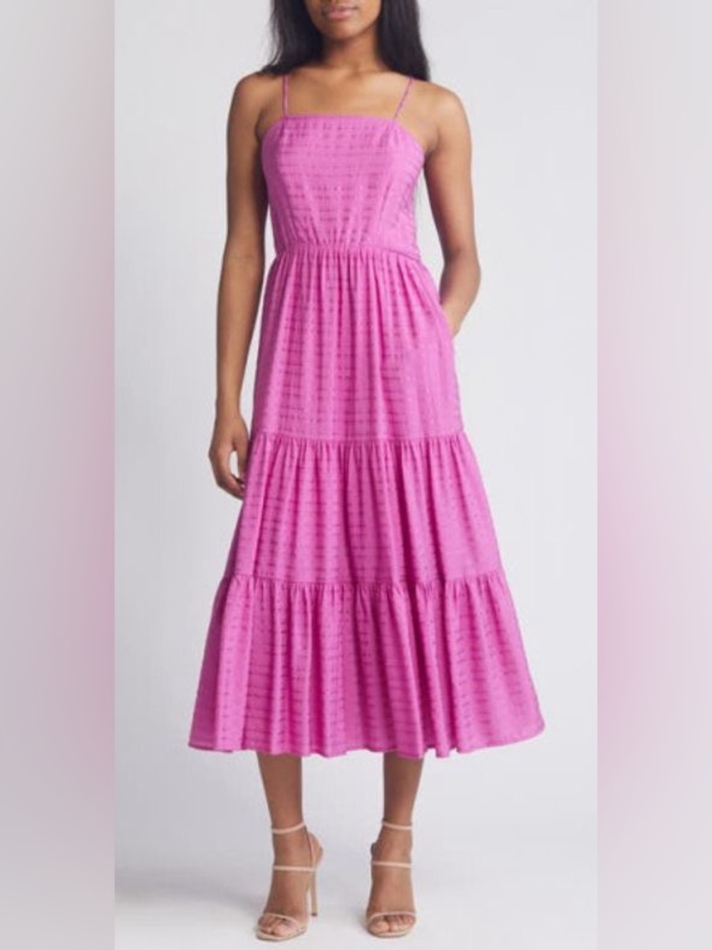 Nwot Chelsea28 stripe sleeveless Pink Tiered Maxi Dress with Spaghetti Straps